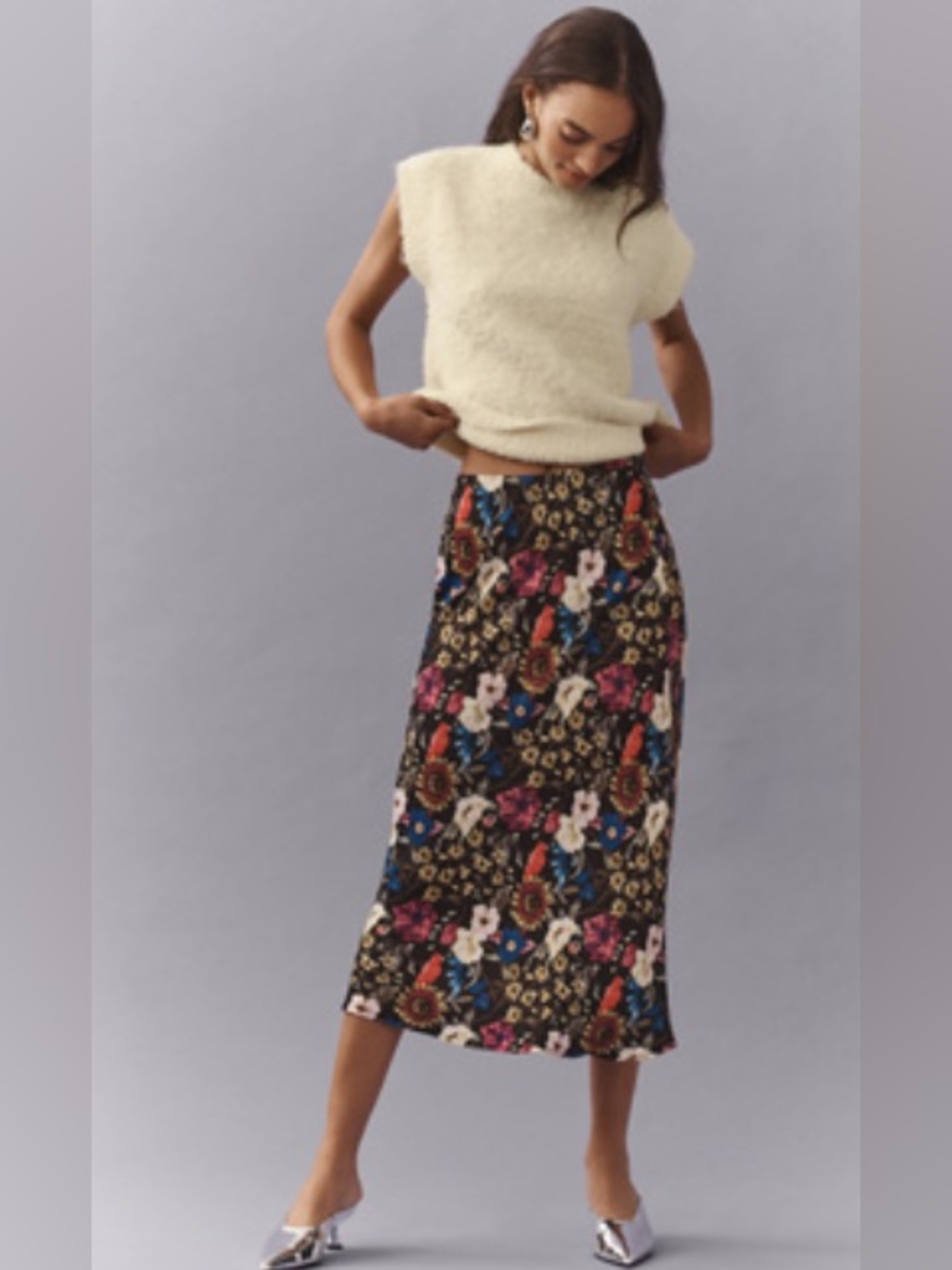 NWT Anthropologie Tilda Botanical Pattern Midi Slip Skirt. Size Small.